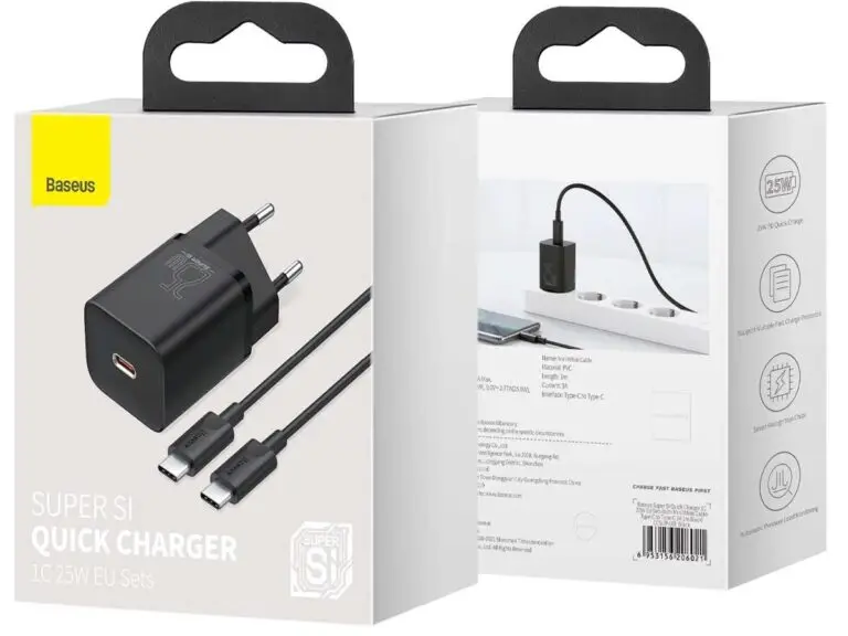 Ładowarka sieciowa Baseus USB-C PD 25W z kablem USB-C czarna - obrazek 12