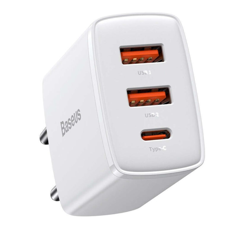 Ładowarka Baseus Compact Quick Charger 2xUSB USB-C PD QC 3.0 30W Biała
