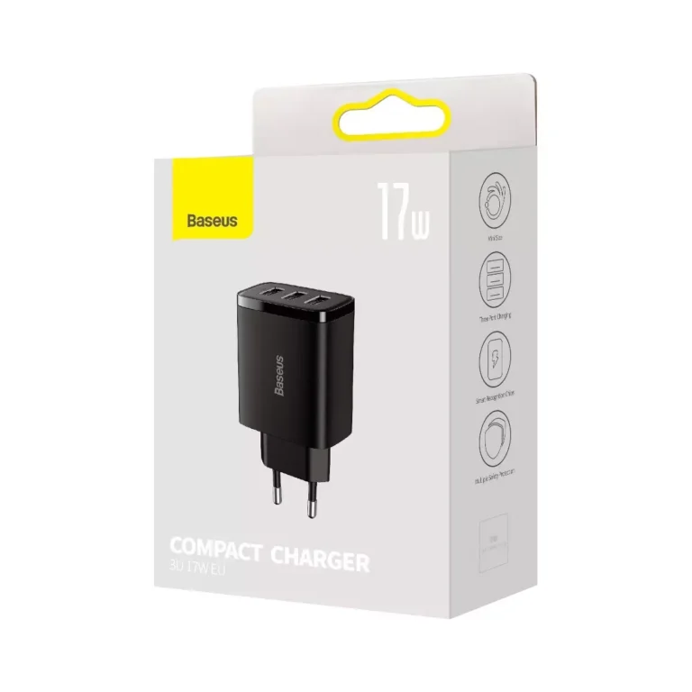 Ładowarka sieciowa Baseus Compact 3x USB Type-A 17W – Czarna - obrazek 5