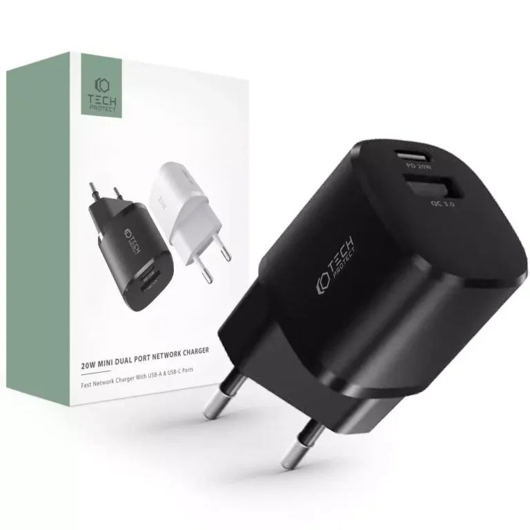 Ładowarka sieciowa C20W Mini 2-Port PD20W/QC3.0 – Czarna - obrazek 3