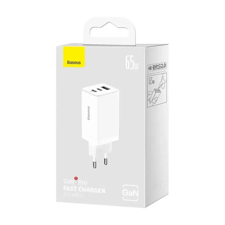 Ładowarka Baseus GaN5 Pro 2xUSB-C + USB 65W biała - obrazek 6