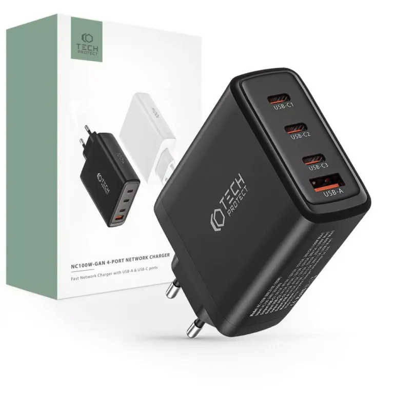 Ładowarka sieciowa Tech-Protect NC100W-GAN 4-Port PD100W/QC3.0 – Czarna - obrazek 4