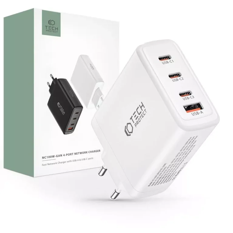 Ładowarka sieciowa Tech-Protect NC100W-GAN 4-Port PD100W/QC3.0 – Biała - obrazek 3