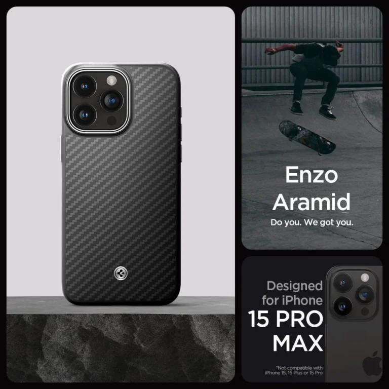 Etui Spigen Enzo Aramid do iPhone 15 Pro Max czarny - obrazek 6